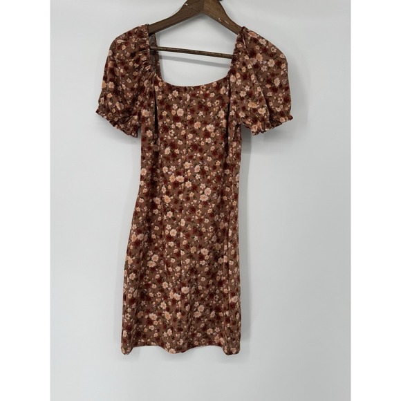 Boho Floral Milkmaid Mini Dress Small Short Sleeve Fall Stretch Bodycon Babydoll - Picture 8 of 10